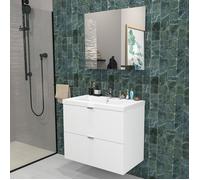 Meuble sous-vasque 2 tiroirs MALAGA 80 cm + vasque + miroir / Blanc