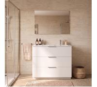 Meuble sous-vasque 3 tiroirs MARBELLA 120 cm + vasque + miroir / Blanc