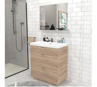 Meuble sous-vasque 3 tiroirs MARBELLA 80 cm + vasque + miroir / Décor Chêne blanchi