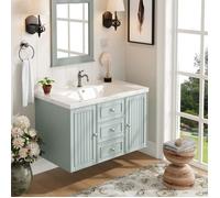 Meuble sous vasque 78.5×46×46.8cm avec lavabo et 3 tiroirs,meuble sous-vasque suspendu Grand espace de rangement,vert