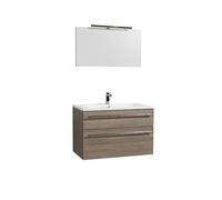 Meuble sous-vasque 90cm + vasque + miroir + éclairage MAIA / Décor Chêne clair grisé
