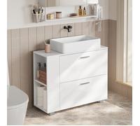 Meuble Sous Vasque avec 2 Grands Tiroirs, Grande Ouverture de Siphon, Montage Facile, 30 x 80 x 64 cm, Blanc Nuage