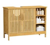 Meuble sous vasque avec 3 étagères de rangement, 80 x 30 x 60 cm, 2 portes | Meuble sous Lavabo en bambou, Meuble sur pied gain de place pour salle de bain, toilettes ou suite parentale