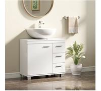 Meuble sous vasque blanc 70 cm avec 3 tiroirs 2 étagères et découpe en U