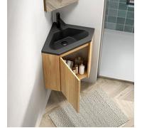 Meuble sous-vasque d’angle 38 cm avec vasque intégrée en résine noir mat FloraGrace