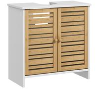 HomCom Meuble sous vasque 2 portes – étagère réglable – 60 x 30 x 60 cm – bambou blanc