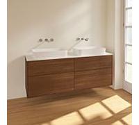 Villeroy & Boch Meuble sous-vasque Finion F72100GN 4 tiroirs 2 vasques verre blanc mat placage noyer