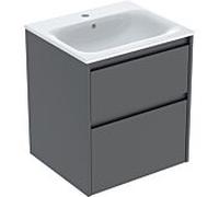 Meuble sous-vasque Geberit Renova Plan 504038JK1, largeur 55 cm, structure/façade en lave/finition laquée satinée, vasque blanche