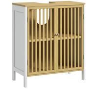 Meuble sous vasque HOMCOM 2 portes avec étagère réglable armoire de rangement pour lavabo 60 x 30 x 70 cm MDF et bambou