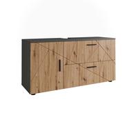 Meuble sous vasque Irma, 120.1x60.6cm avec 2 tiroirs et 1 porte, Anthracite/Chêne de force doré, Vicco 54779