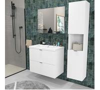 Meuble sous-vasque MALAGA 80 cm + vasque + miroir + colonne / Blanc