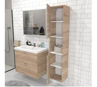Meuble sous vasque MALAGA 80 cm + vasque + miroir + colonne / Décor Chêne blanchi