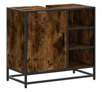 Meuble sous Vasque Salle De Bain 65x33x60cm Bois D'Ingénierie Kouřový Dub | Cadre métal industriel, résistance corrosion, fixation murale incluse, aspect rétro élégant, rangement organisé
