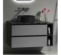 Meuble sous vasque salle de bain suspendu avec vasque ronde - Meuble lavabo main wc et bassin intégré en céramique-80x44x48,5 cm