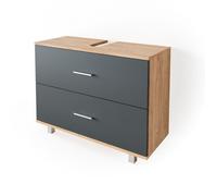 Meuble sous vasque simple Ilias, 80x60.8cm, Anthracite/Chêne de force doré, Vicco 34586