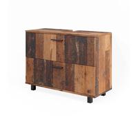 Vicco Meuble sous Vasque Simple Ilias, Chêne Rustique, 80x60.8cm | avec 2 tiroirs, avec découpe pour siphon et ouvertures d’aération latérales