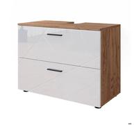 Meuble sous vasque simple Irma, 80x58.6cm, Blanc Haute brillance/Chêne de force doré, Vicco 40513