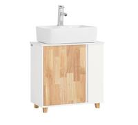 SoBuy Meuble sous lavabo Salle de Bain - Meuble sous Vasque avec Siphon, 2 Portes & 2 niches Ouvertes - Placard de Rangement de Salle de Bain Compact Blanc et Bois Naturel 60x60x29cm BZR75-W