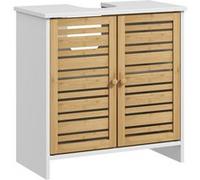 Meuble sous vasque de salle de bain - HOMCOM - 2 portes étagère réglable armoire de rangement pour lavabo 60x30x60 cm- bambou blanc