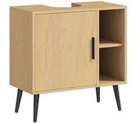 Meuble sous vasque style nordique dim. 60 x 30 x 59,5 cm - porte, 2 niches - piètement métal noir effet bois clair Beige G