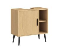HOMCOM Meuble sous lavabo porte à fermeture progressive et étagère réglable 60x30x59,5cm chêne