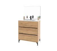 Meuble sous-vasque sur pieds à 3 tiroirs avec miroir (sans lavabo) coloris Chêne