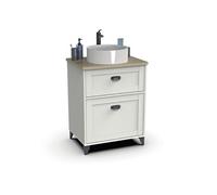 Meuble sous-vasque sur pieds avec 1 tiroir et 1 porte (sans lavabo) coloris Blanc/Chêne cambrian - Longueur 61 x Hauteur 80 x Profondeur 47 cm- -