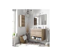 Meuble sous-vasque suspendu, 2 portes + Miroir finition nordik - Dim : 64x80x45cm --