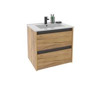 Meuble sous-vasque suspendu à 2 tiroirs (sans lavabo) coloris Chêne