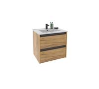 Meuble sous-vasque suspendu à 2 tiroirs (sans lavabo) coloris Chêne - Longueur 60 x Hauteur 59,5 x Profondeur 45,5 cm- -