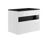 Vente-unique - Meuble sous Vasque Suspendu à LEDs avec Planche - Blanc et Noir Effet marbre - L80 cm - POZEGA