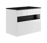 Meuble sous vasque suspendu à LEDs avec planche - Blanc et noir effet marbre - L80 cm - POZEGA