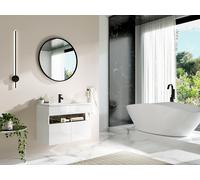 Meuble sous vasque suspendu avec leds - Blanc et noir effet marbre - L80 cm - POZEGA