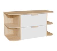 Meuble sous vasque suspendu avec niches ? Blanc et naturel clair ? L100 cm ? AVORELI