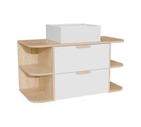 Meuble sous vasque suspendu AVORELI - Niches, 2 tiroirs, vasque carrée, Mélaminé, Blanc et naturel clair, L100 cm