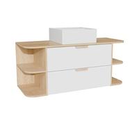 Meuble sous vasque suspendu AVORELI - Niches - Vasque carrée - Panneau de particule - Blanc et naturel clair - L120 cm