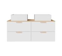 Meuble sous vasque suspendu AVORELI - Panneau de particule - Blanc - L120 cm - Vasque à poser carrée - 2 tiroirs