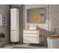 Meuble sous vasque suspendu - Coloris naturel clair et blanc - 96 cm - ANIDA