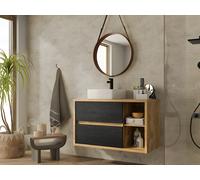 Meuble sous vasque suspendu coloris naturel et anthracite - 100 cm - TIKITIKI