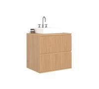 IDMarket – Meuble sous vasque suspendu salle de bain Victor 2 tiroirs effet lattes Bois