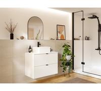 Meuble sous vasque suspendu strié - Blanc mat - 80 cm - ZEVINI