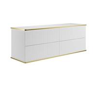 Vente-unique - Meuble sous Vasque Suspendu strié liseré doré 4 tiroirs - Blanc - 150 cm - KELIZA