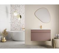 Vente-unique - Meuble sous Vasque Suspendu strié Rose - 80 cm - SATARA