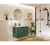Meuble sous vasque suspendu strié - Vert mat - 80 cm - ZEVINI