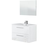 Meuble sous-vasque Suspendue avec 2 portes + miroir coloris blanc laque brillant - 64 x 80 x 45 cm --