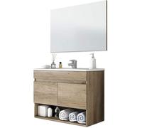 Meuble sous-vasque Suspendue avec 2 portes + miroir coloris nordik - 80 cm (longueur) x 64 cm (Hauteur) x 45 cm (Profondeur)