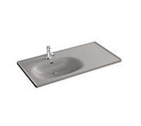 Meuble sous-vasque VitrA Equal 7243B476-0001 100 x 52 cm, trou de robinetterie/trop-plein, vasque à gauche, étagère à droite, finition vinyle gris pierre mat