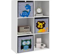 Meuble šŠtagššre bibliothššque 6 cases 3 cubes paniers en tissu motif animaux pour chambre enfant 62 x 30 x 91,5 cm blanc