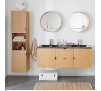 Meuble STUDIO double vasque 140cm chêne, robinets noirs, miroirs et colonne