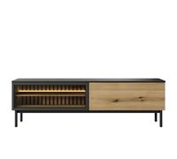 Meuble télé 2 portes LEDS intégré Chêne et Noir 180 cm - CAMILLE